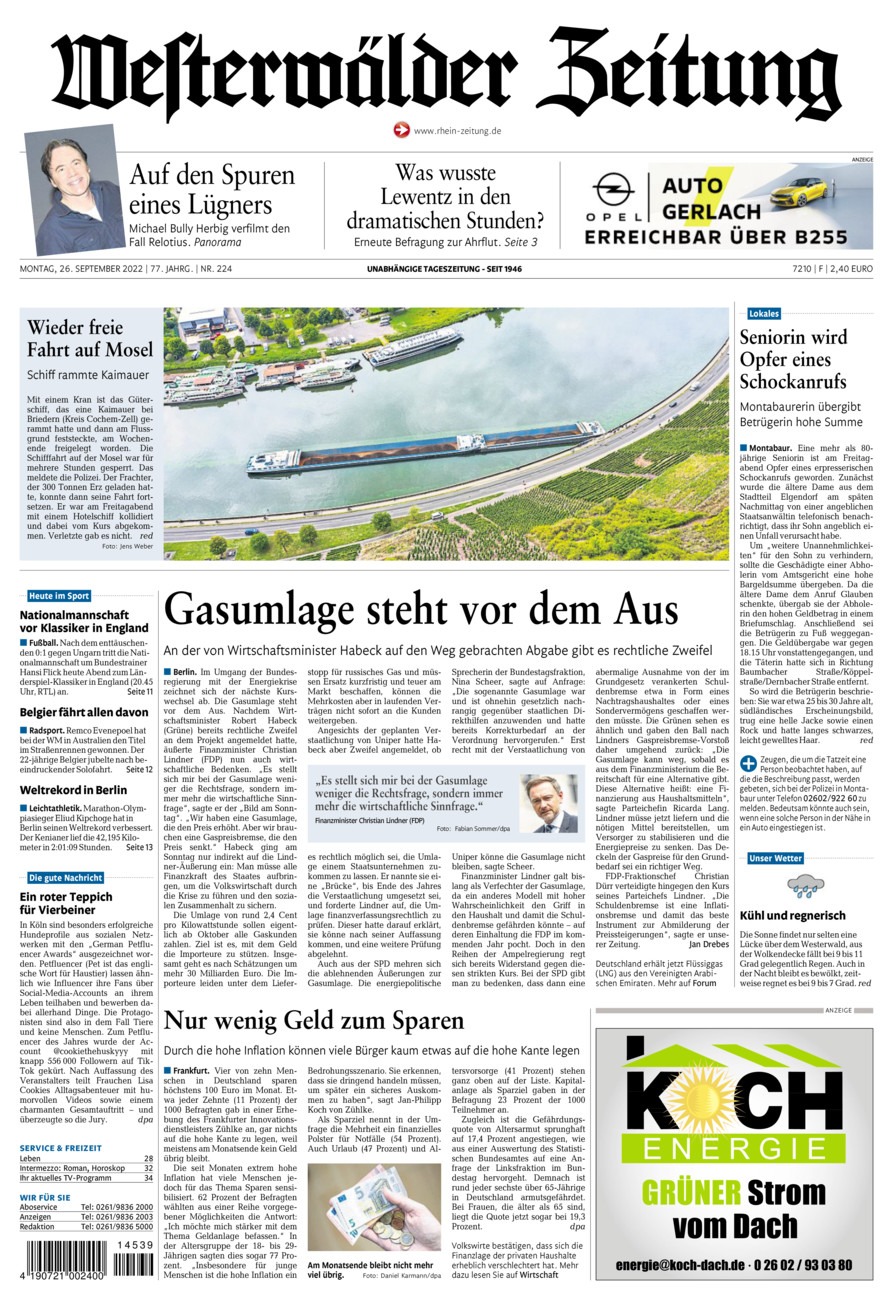 Westerwälder Zeitung vom Montag, 26.09.2022