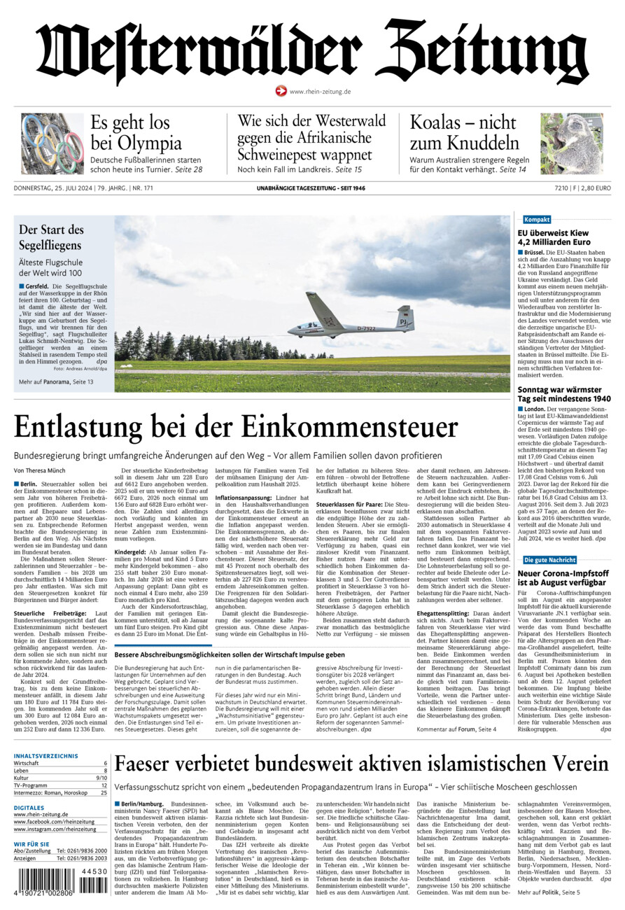 Westerwälder Zeitung vom Donnerstag, 25.07.2024