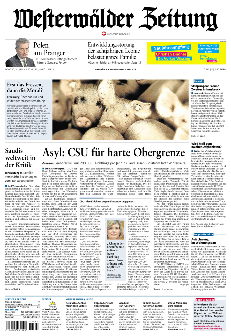 Westerwälder Zeitung vom Montag, 04.01.2016