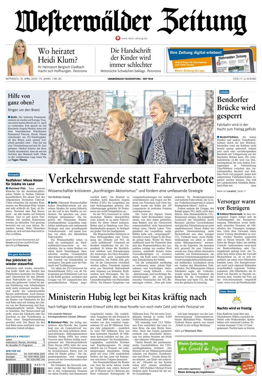 Westerwälder Zeitung vom Mittwoch, 10.04.2019