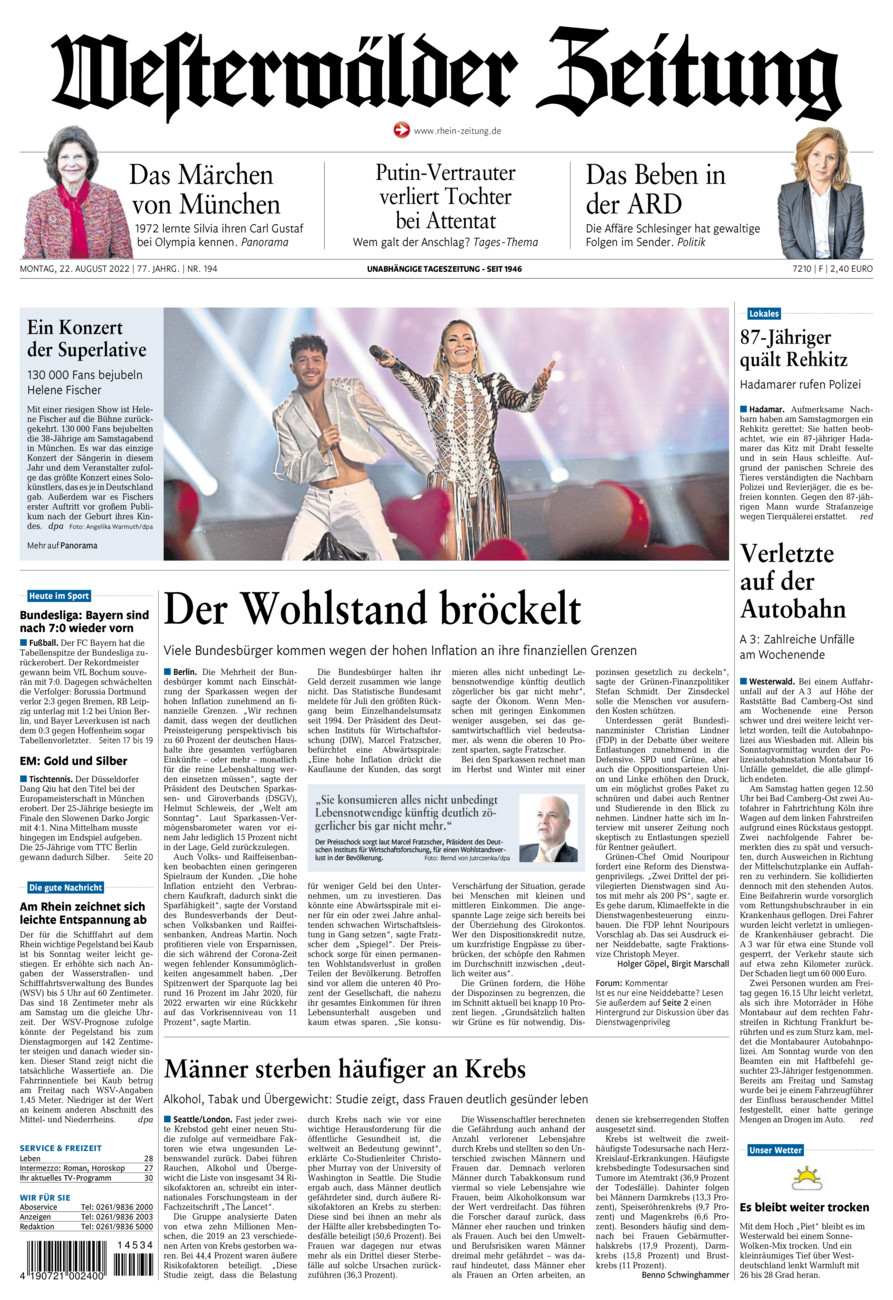 Westerwälder Zeitung vom Montag, 22.08.2022