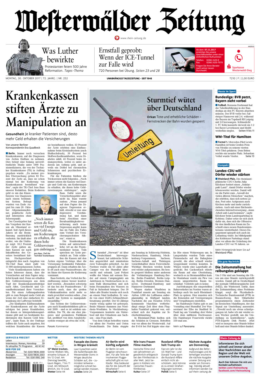 Westerwälder Zeitung vom Montag, 30.10.2017