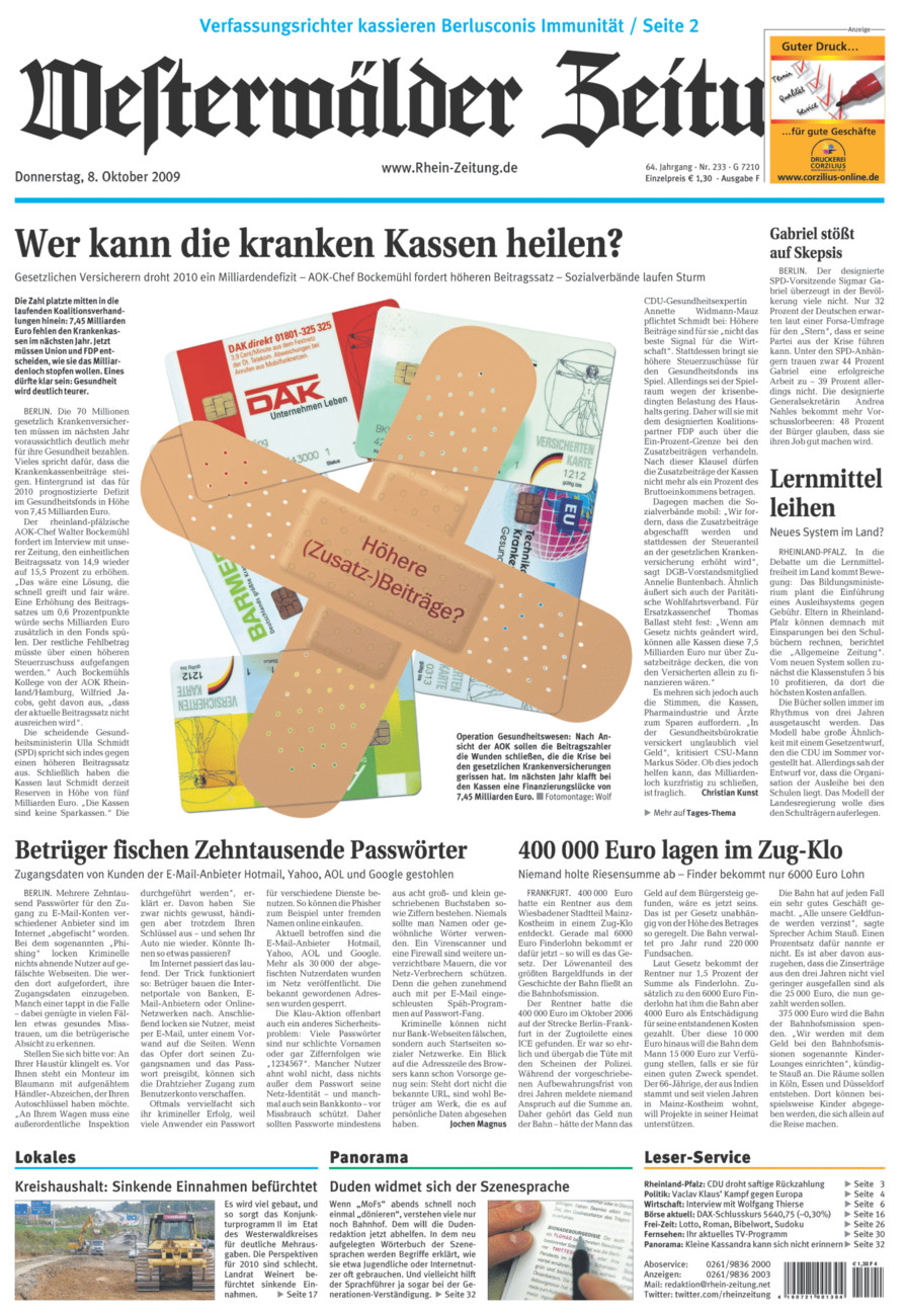 Westerwälder Zeitung vom Donnerstag, 08.10.2009