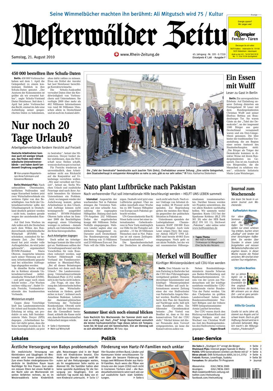 Westerwälder Zeitung vom Samstag, 21.08.2010