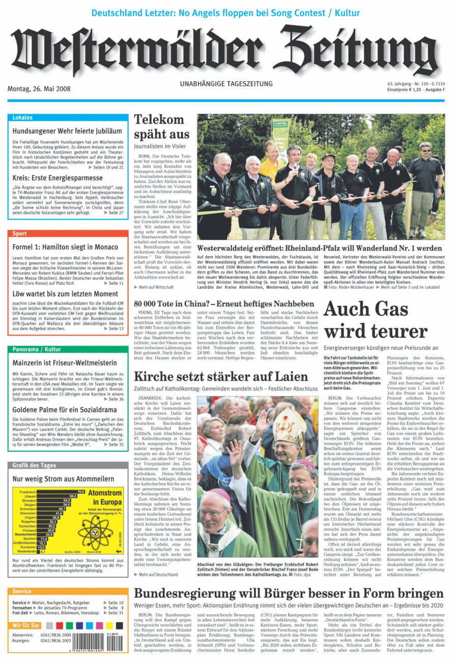 Westerwälder Zeitung vom Montag, 26.05.2008