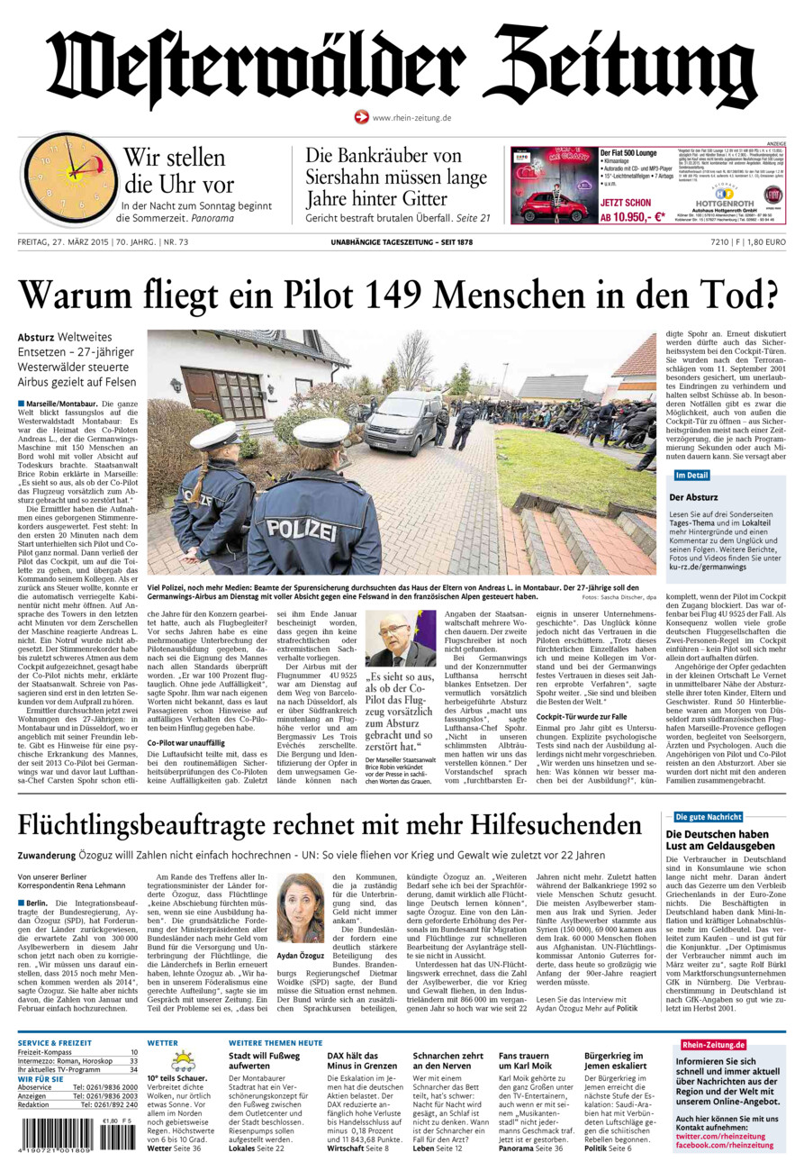Westerwälder Zeitung vom Freitag, 27.03.2015