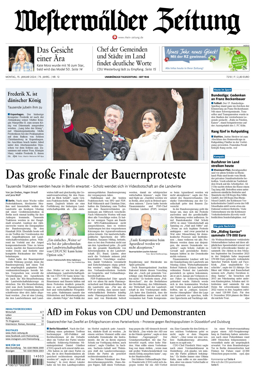 Westerwälder Zeitung vom Montag, 15.01.2024