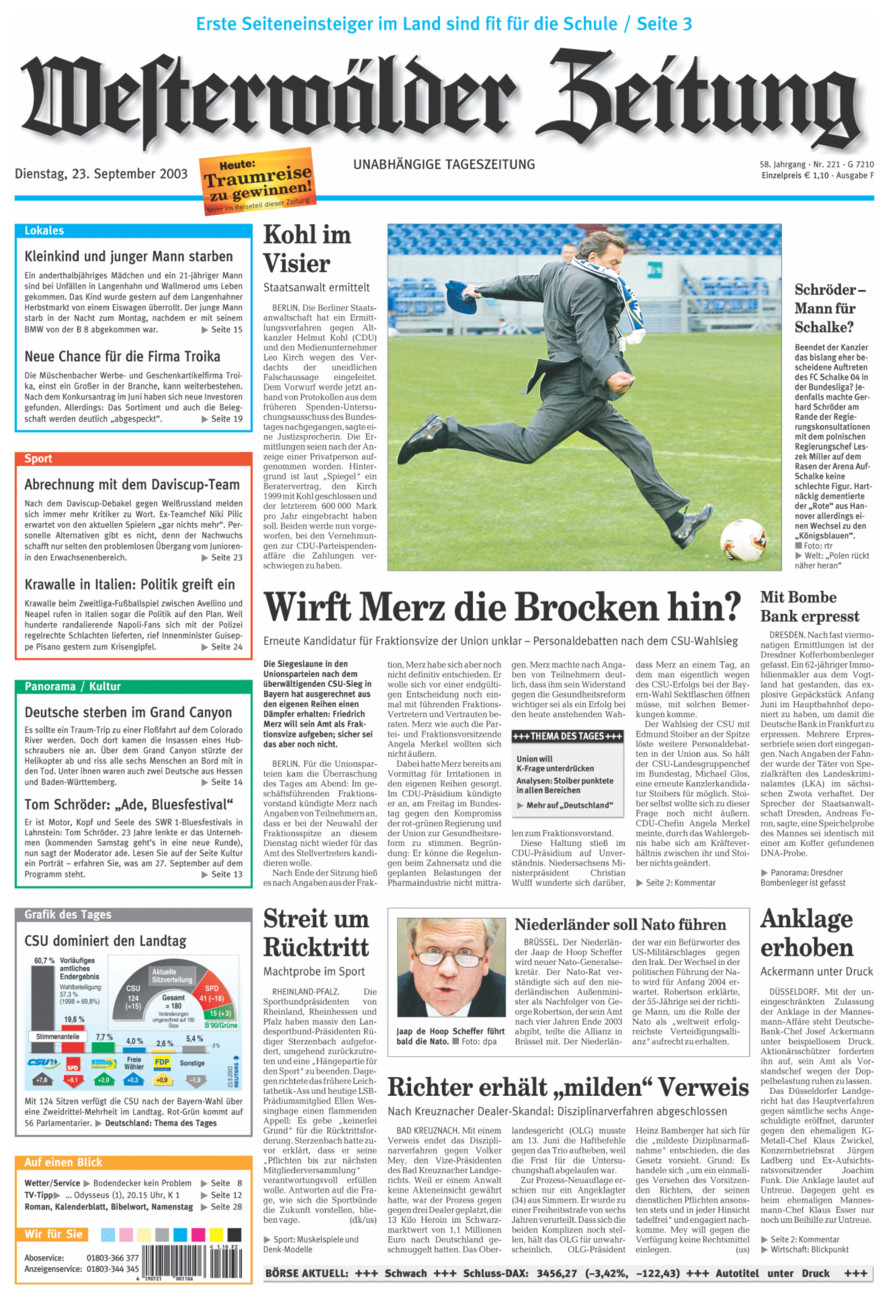 Westerwälder Zeitung vom Dienstag, 23.09.2003