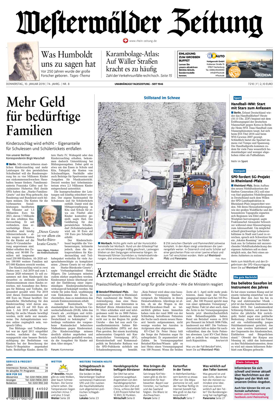 Westerwälder Zeitung vom Donnerstag, 10.01.2019