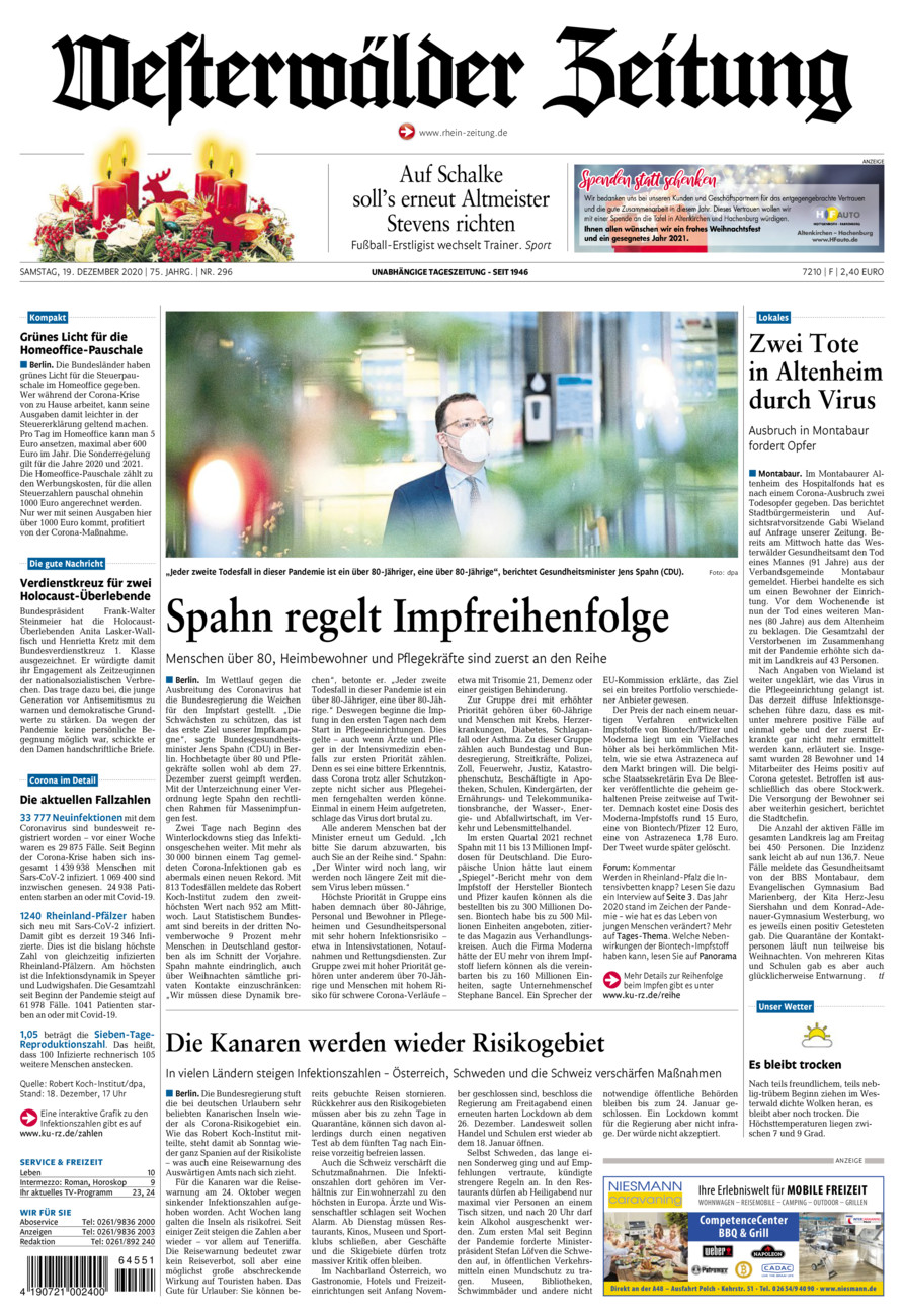 Westerwälder Zeitung vom Samstag, 19.12.2020