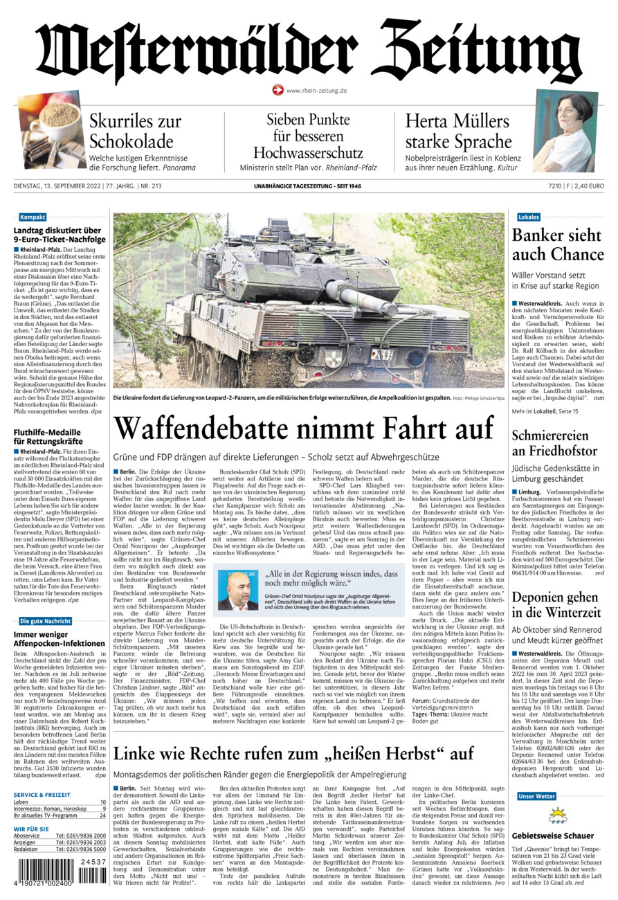 Westerwälder Zeitung vom Dienstag, 13.09.2022