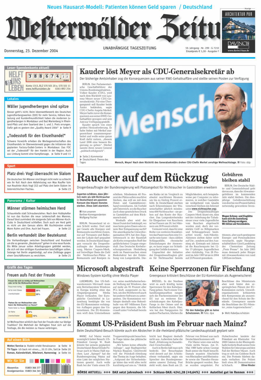 Westerwälder Zeitung vom Donnerstag, 23.12.2004