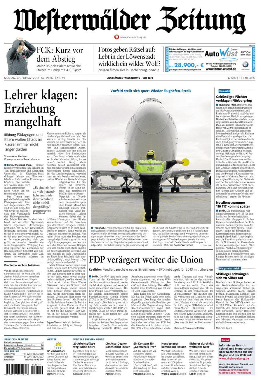 Westerwälder Zeitung vom Montag, 27.02.2012