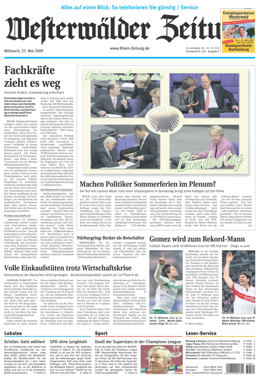 Westerwälder Zeitung vom Mittwoch, 27.05.2009