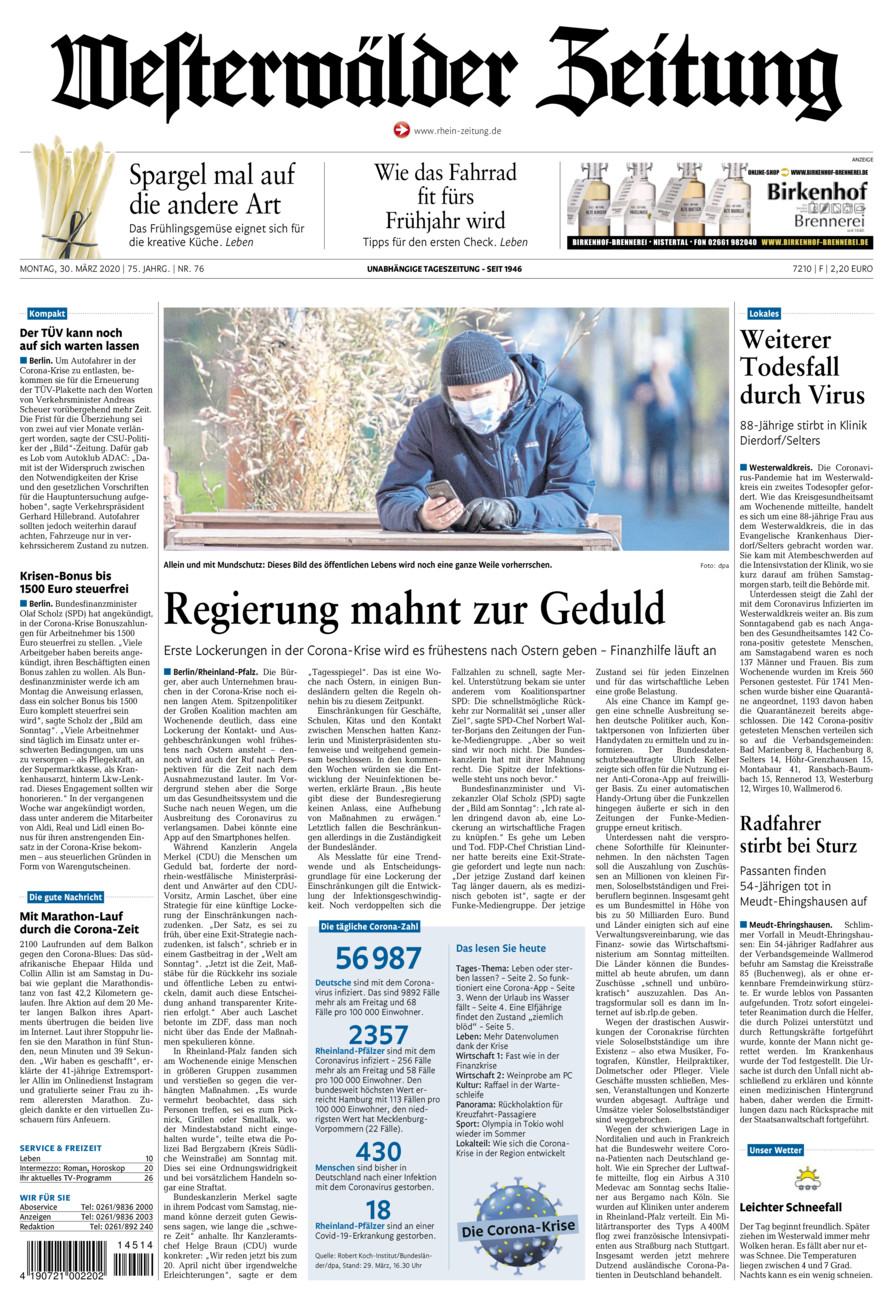 Westerwälder Zeitung vom Montag, 30.03.2020