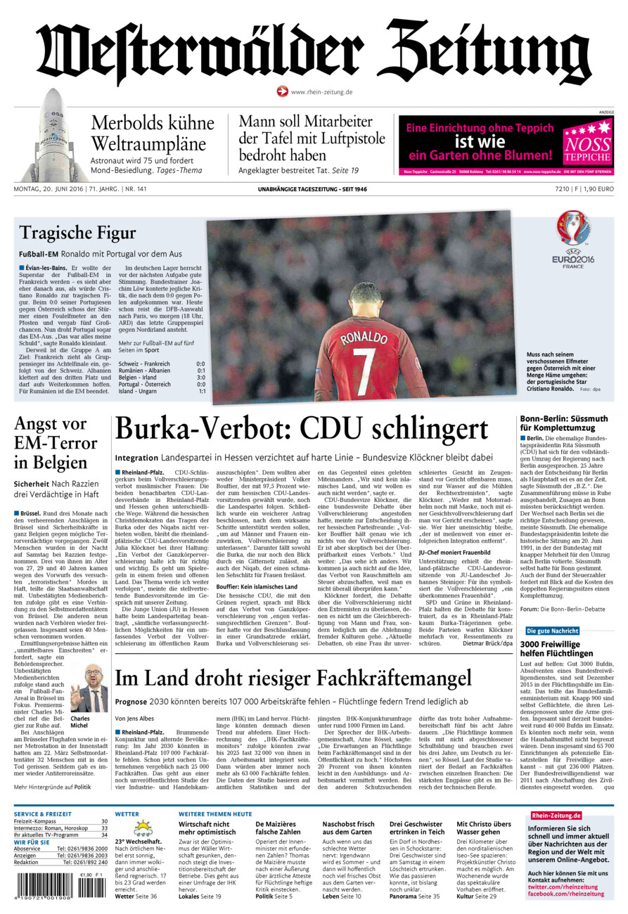 Westerwälder Zeitung vom Montag, 20.06.2016