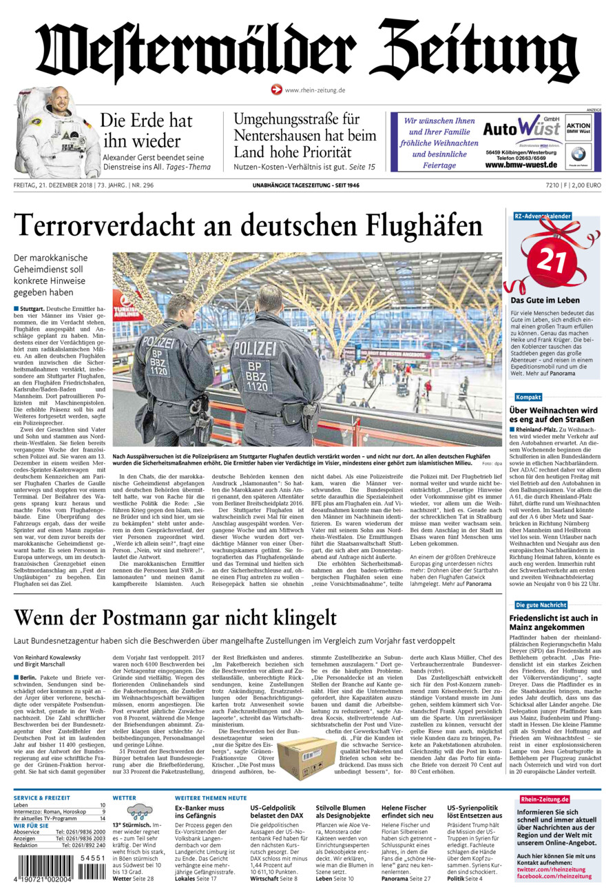 Westerwälder Zeitung vom Freitag, 21.12.2018