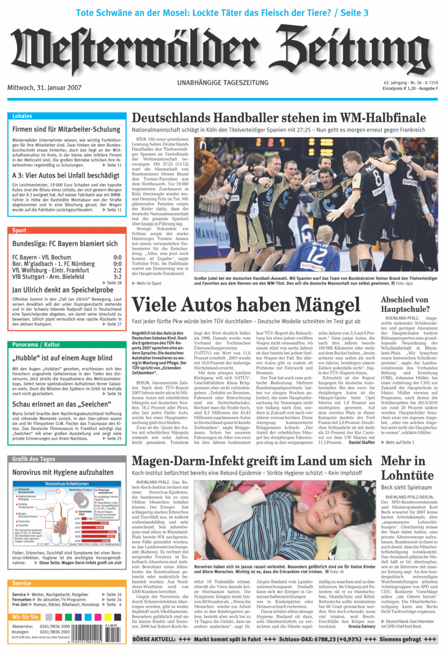 Westerwälder Zeitung vom Mittwoch, 31.01.2007