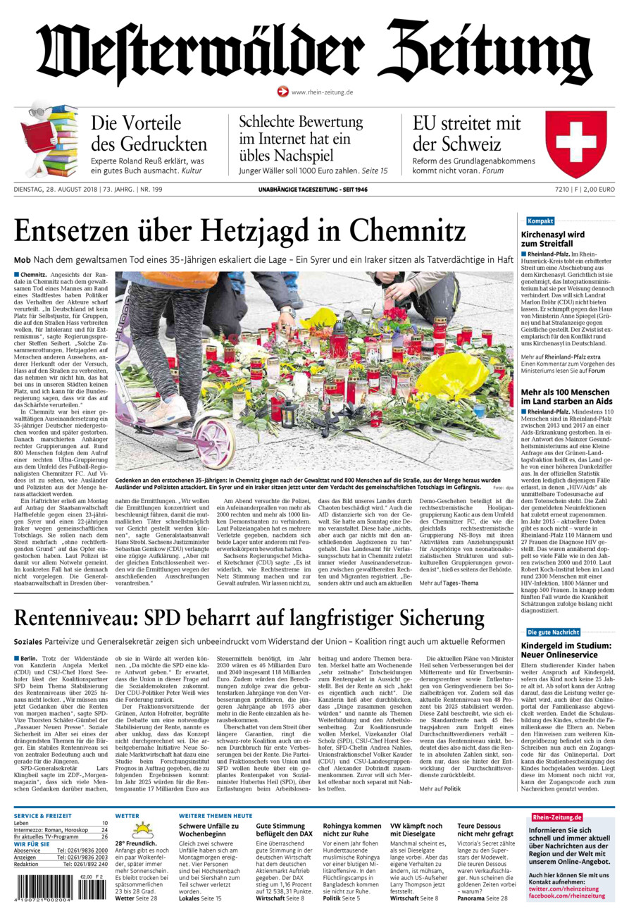 Westerwälder Zeitung vom Dienstag, 28.08.2018