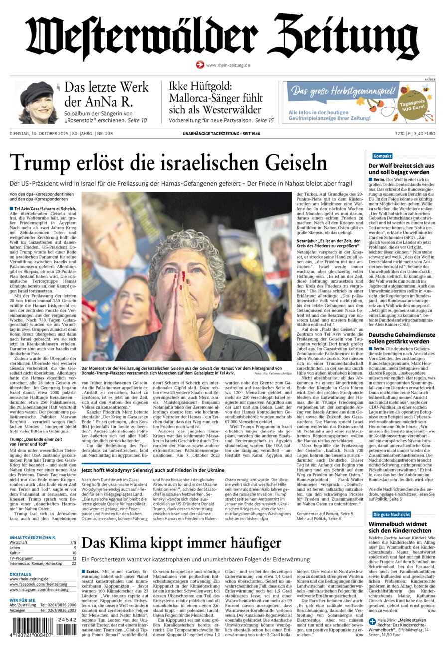 Westerwälder Zeitung vom Dienstag, 14.10.2025
