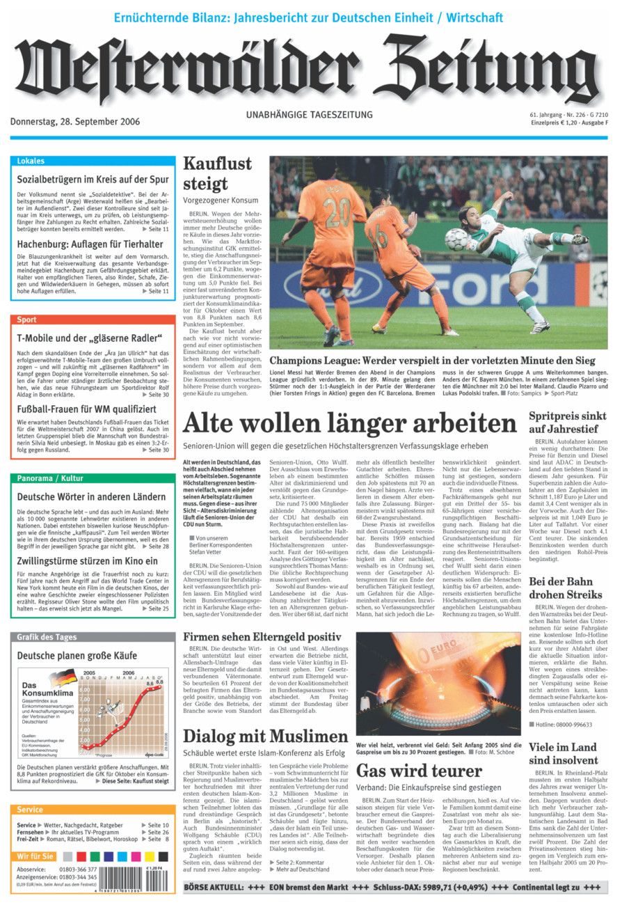 Westerwälder Zeitung vom Donnerstag, 28.09.2006