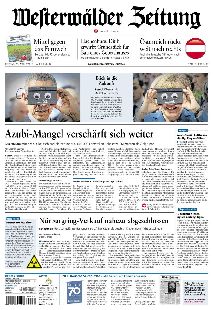 Westerwälder Zeitung vom Dienstag, 26.04.2016