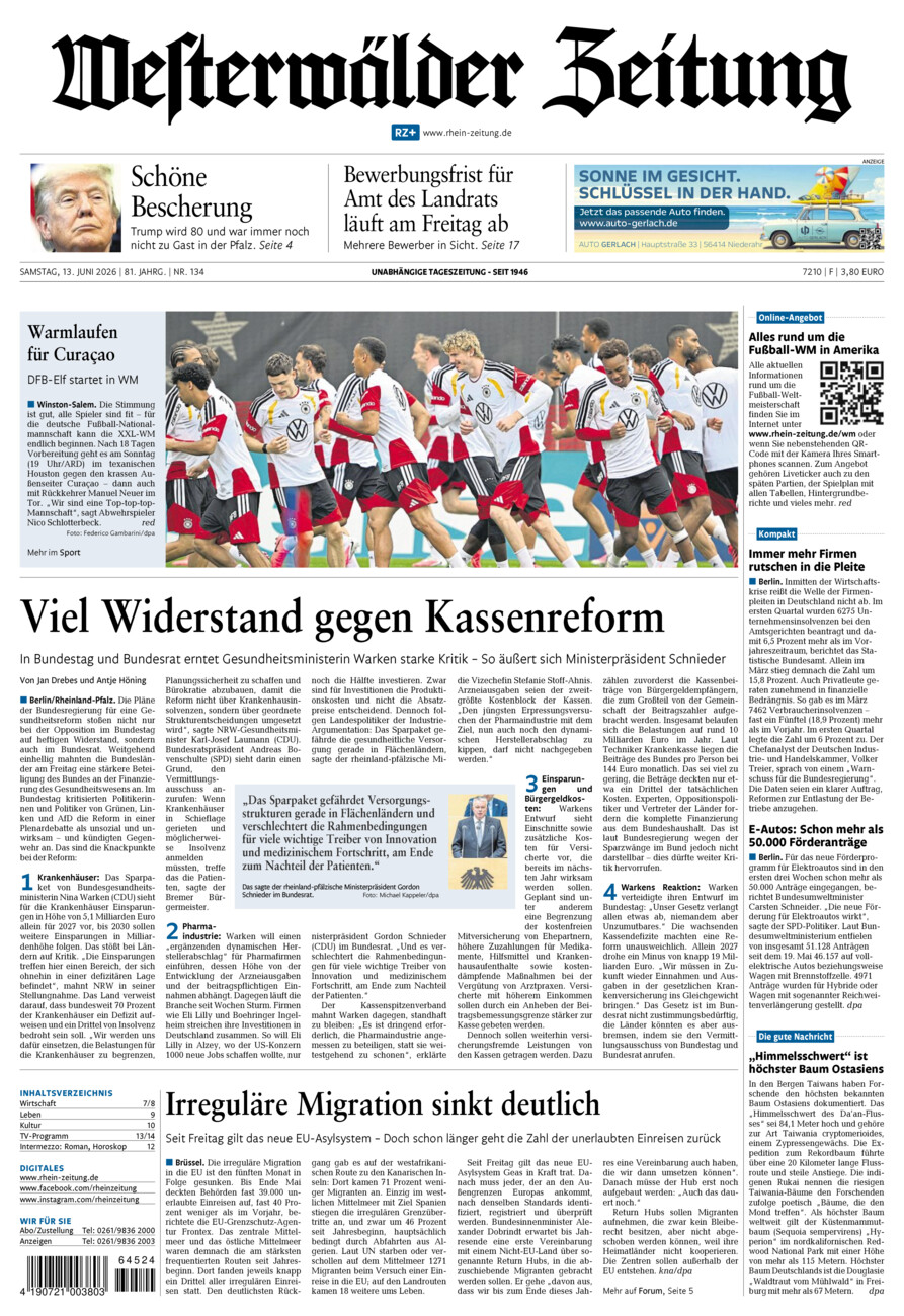 Westerwälder Zeitung vom Samstag, 13.06.2026