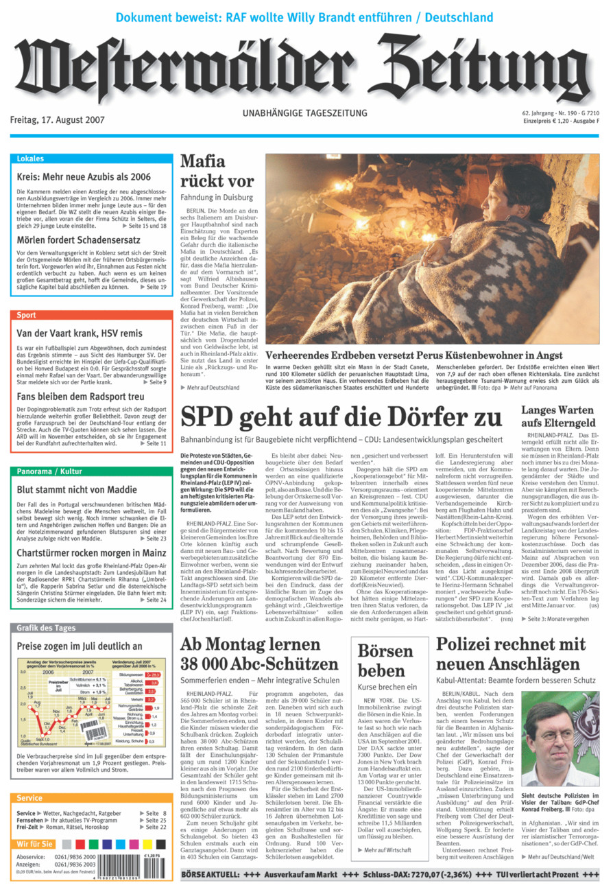 Westerwälder Zeitung vom Freitag, 17.08.2007