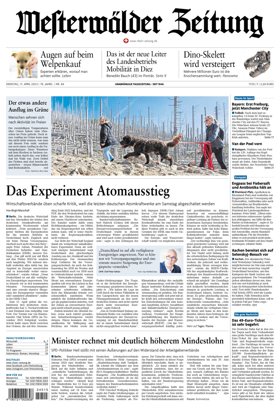 Westerwälder Zeitung vom Dienstag, 11.04.2023