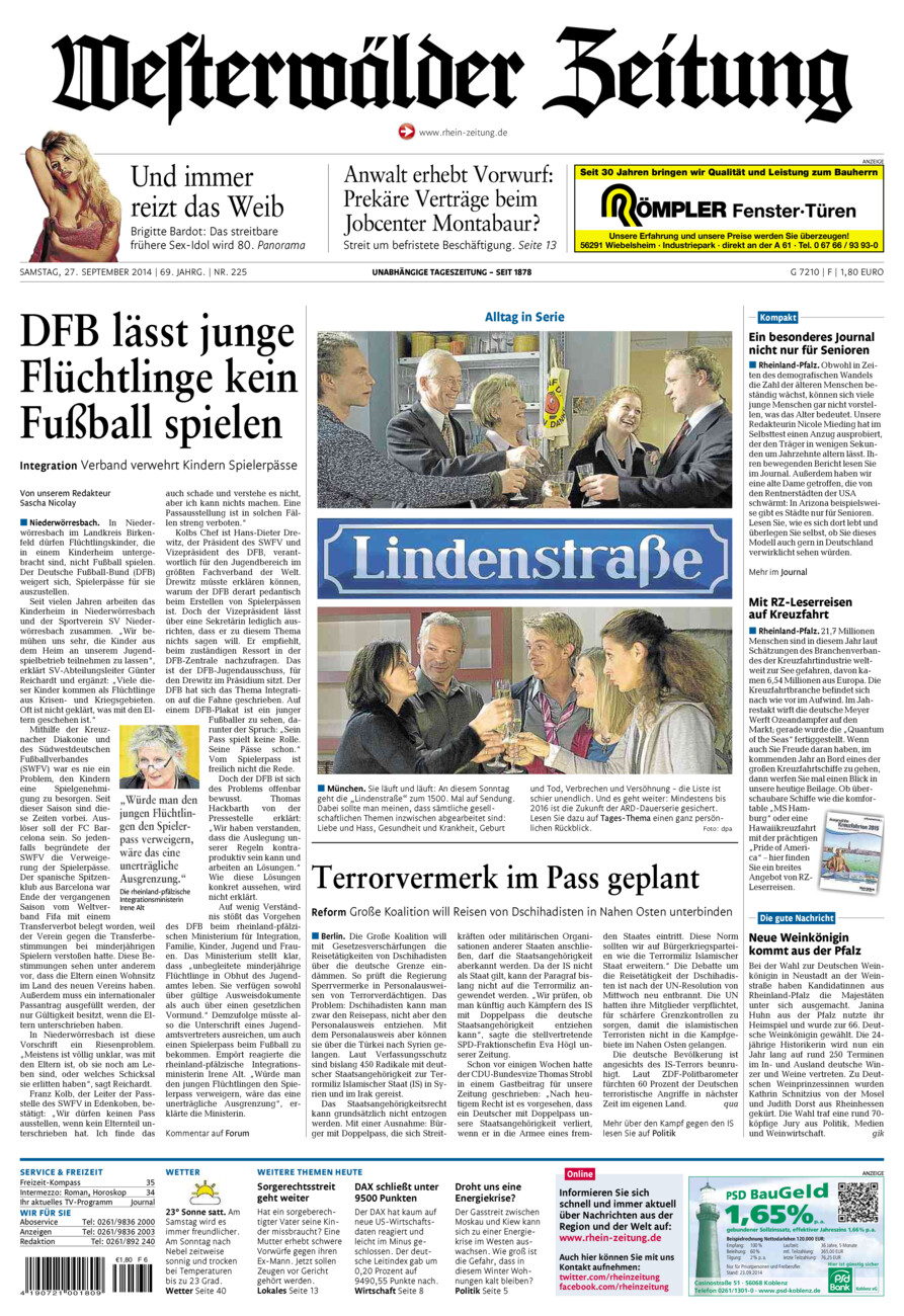 Westerwälder Zeitung vom Samstag, 27.09.2014