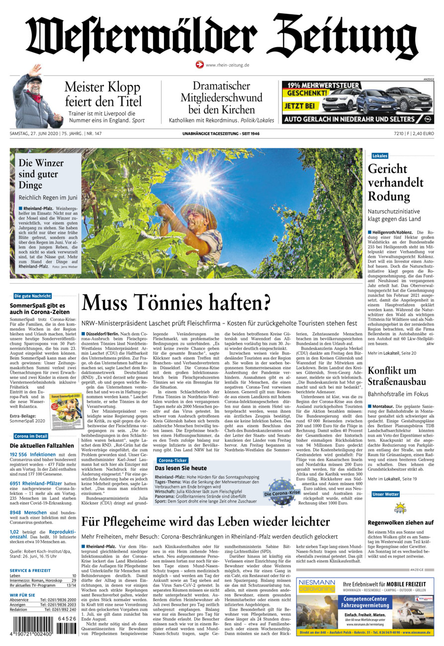 Westerwälder Zeitung vom Samstag, 27.06.2020