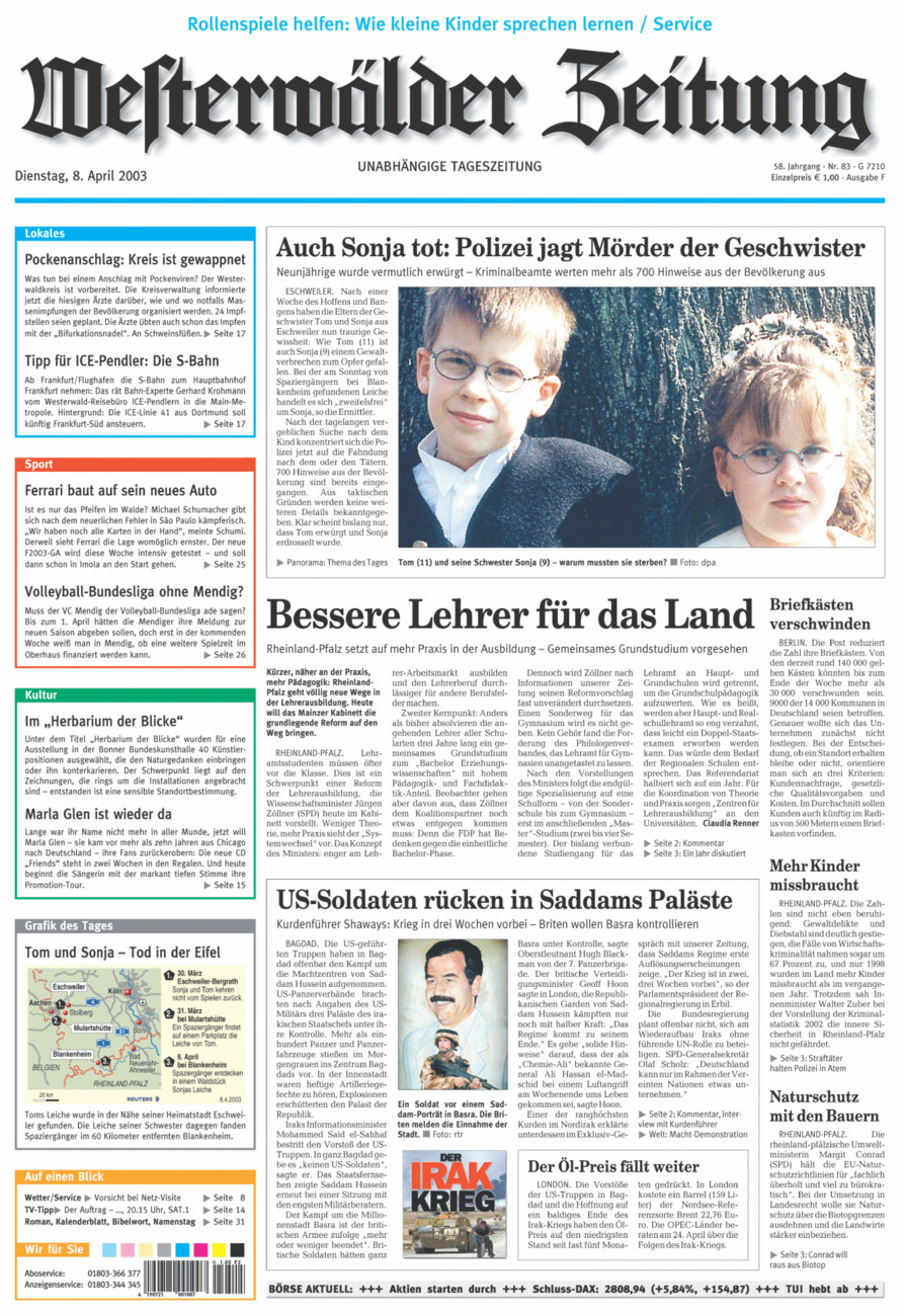 Westerwälder Zeitung vom Dienstag, 08.04.2003
