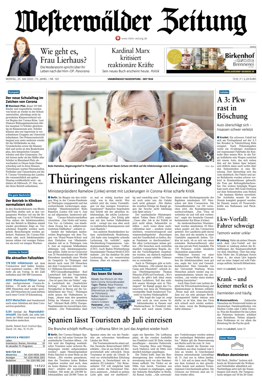 Westerwälder Zeitung vom Montag, 25.05.2020