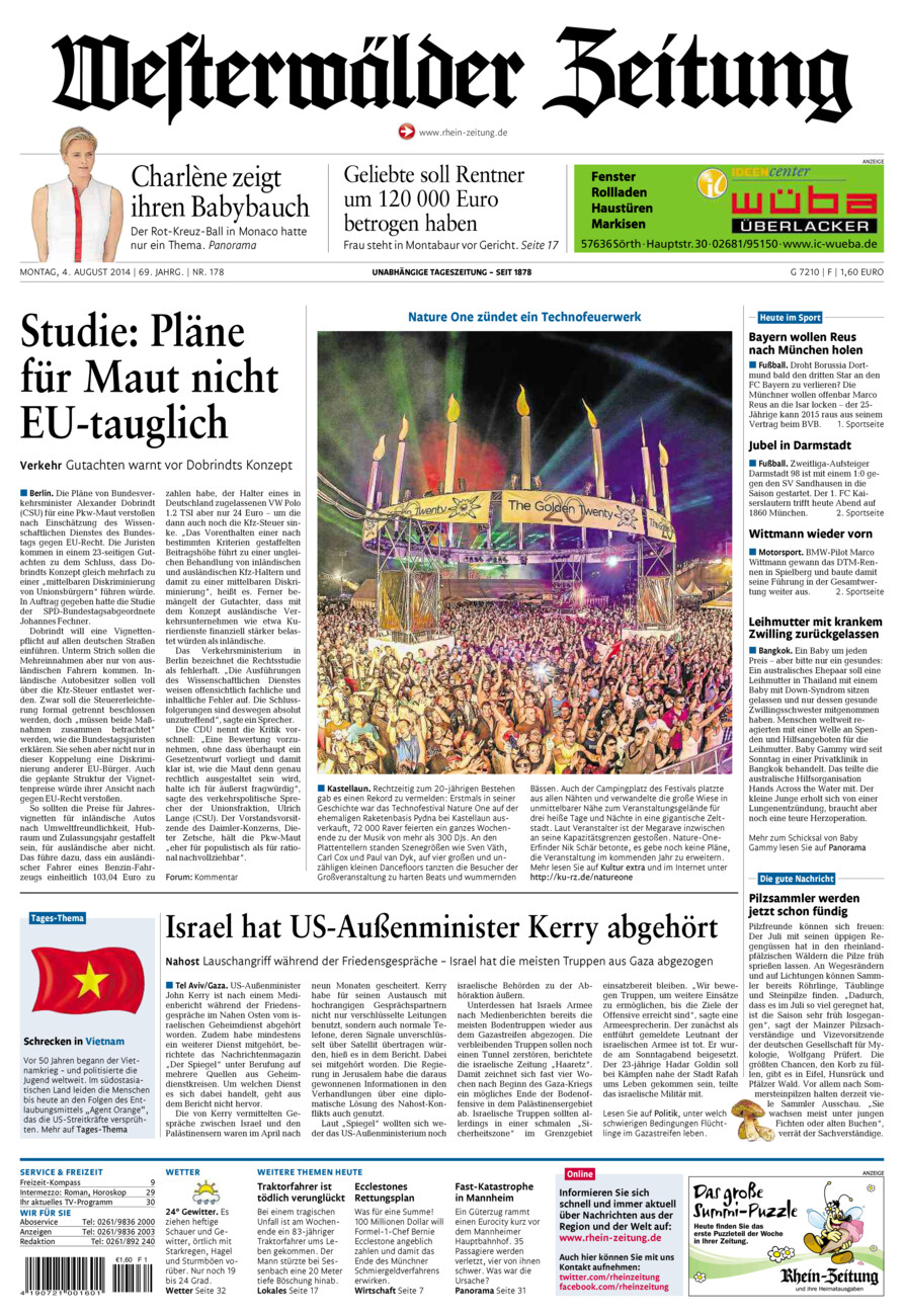 Westerwälder Zeitung vom Montag, 04.08.2014