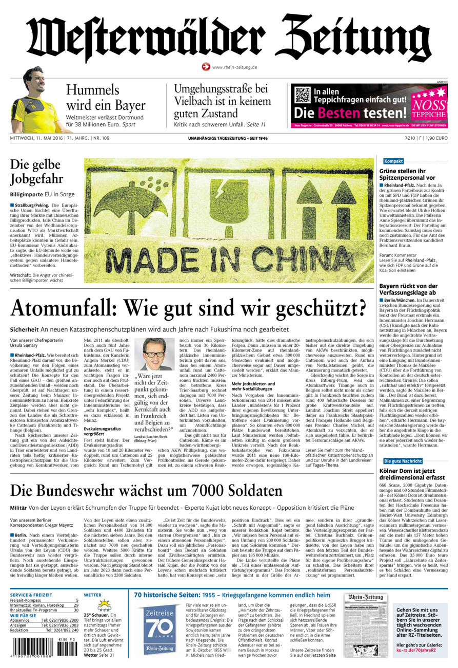 Westerwälder Zeitung vom Mittwoch, 11.05.2016