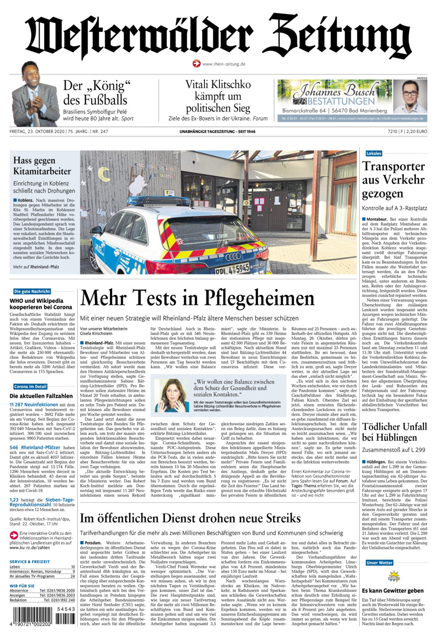 Westerwälder Zeitung vom Freitag, 23.10.2020
