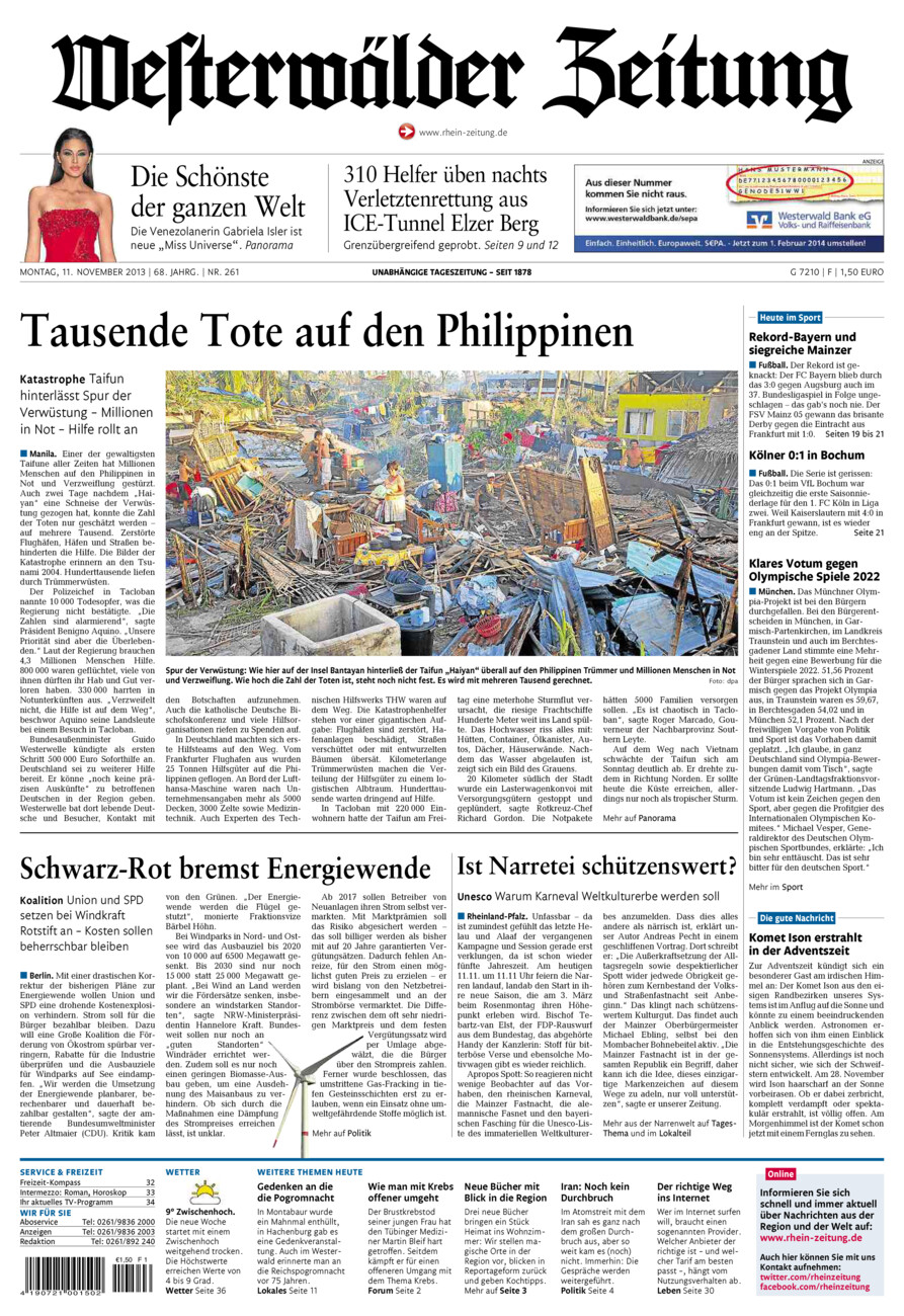 Westerwälder Zeitung vom Montag, 11.11.2013