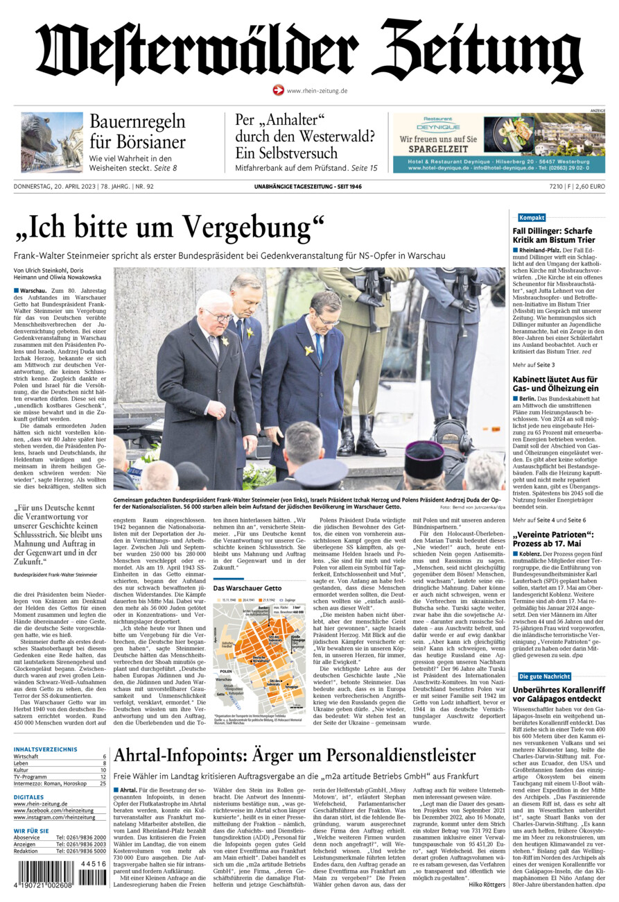Westerwälder Zeitung vom Donnerstag, 20.04.2023