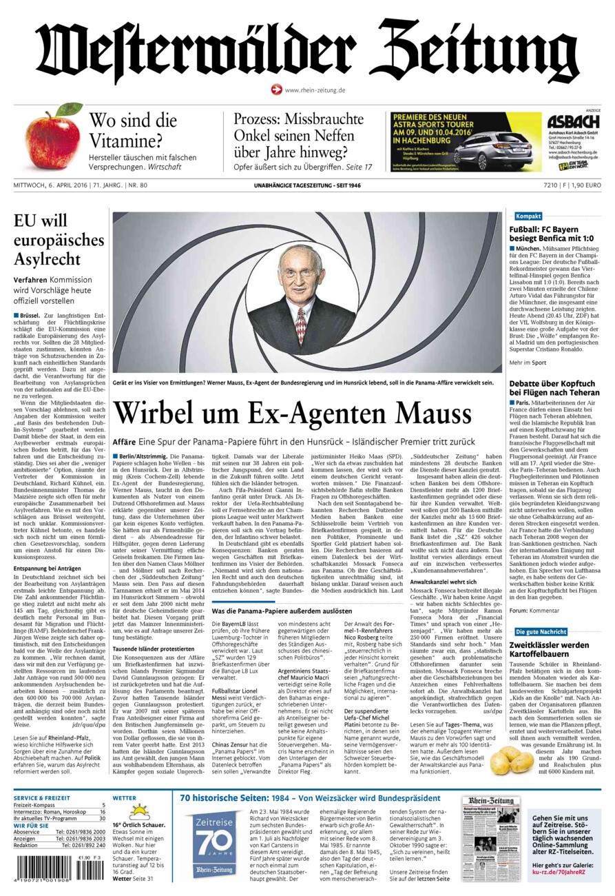 Westerwälder Zeitung vom Mittwoch, 06.04.2016