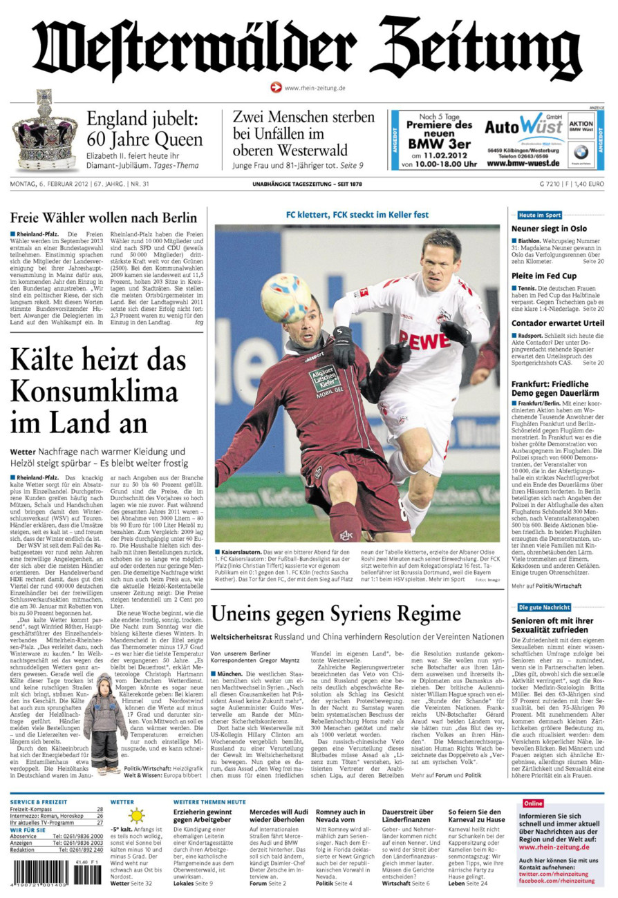 Westerwälder Zeitung vom Montag, 06.02.2012