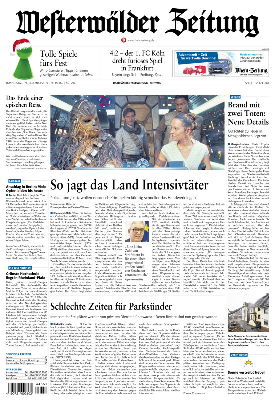Westerwälder Zeitung vom Donnerstag, 19.12.2019
