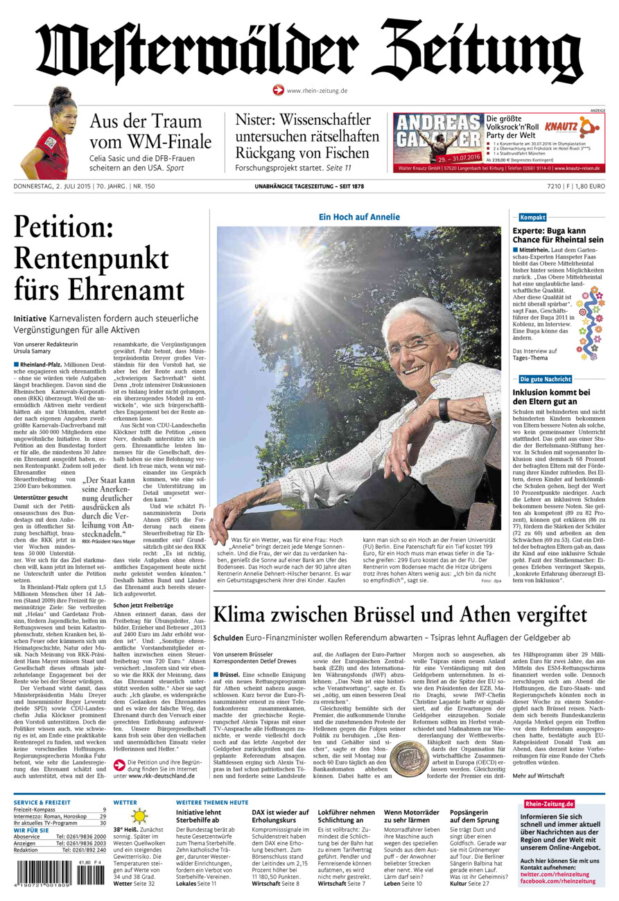 Westerwälder Zeitung vom Donnerstag, 02.07.2015