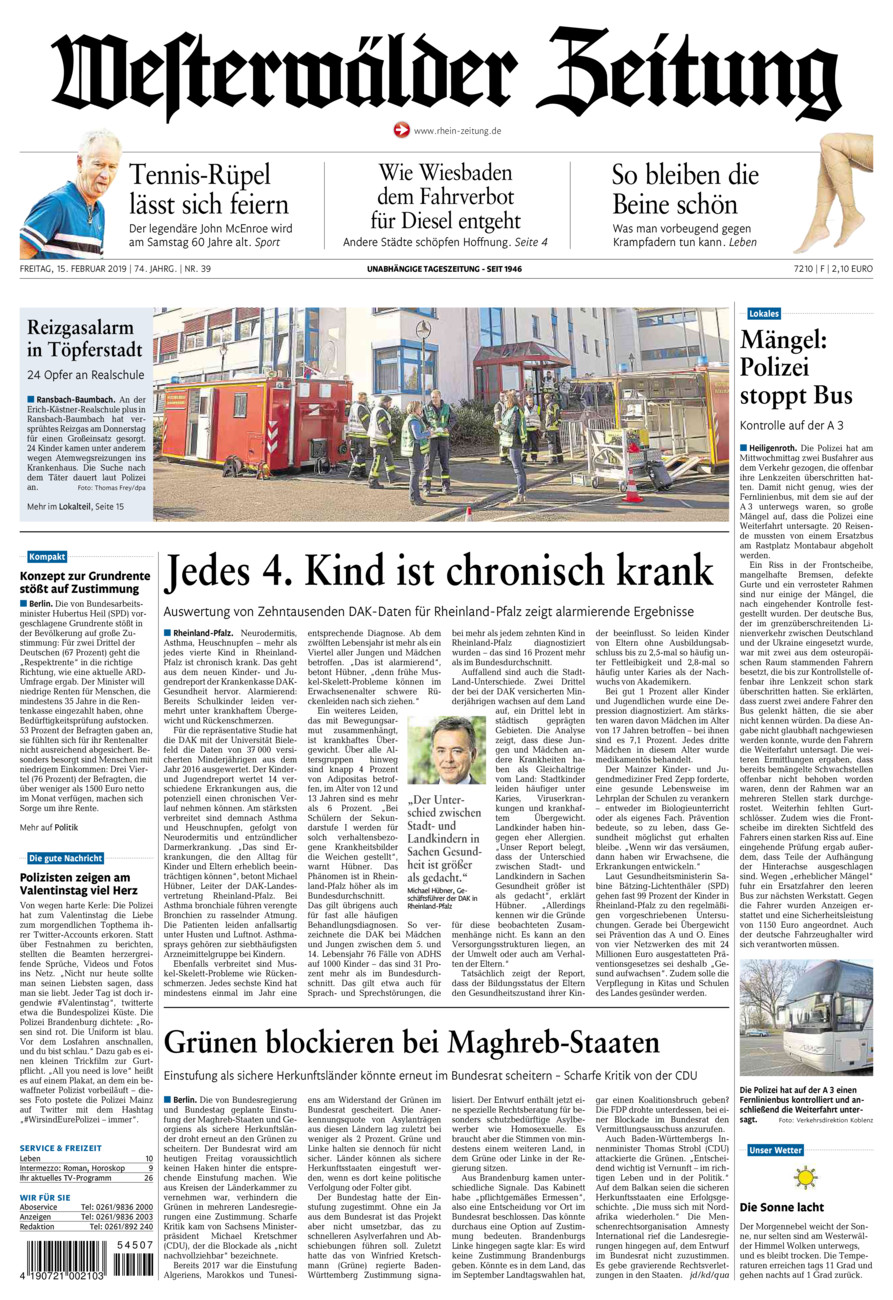 Westerwälder Zeitung vom Freitag, 15.02.2019