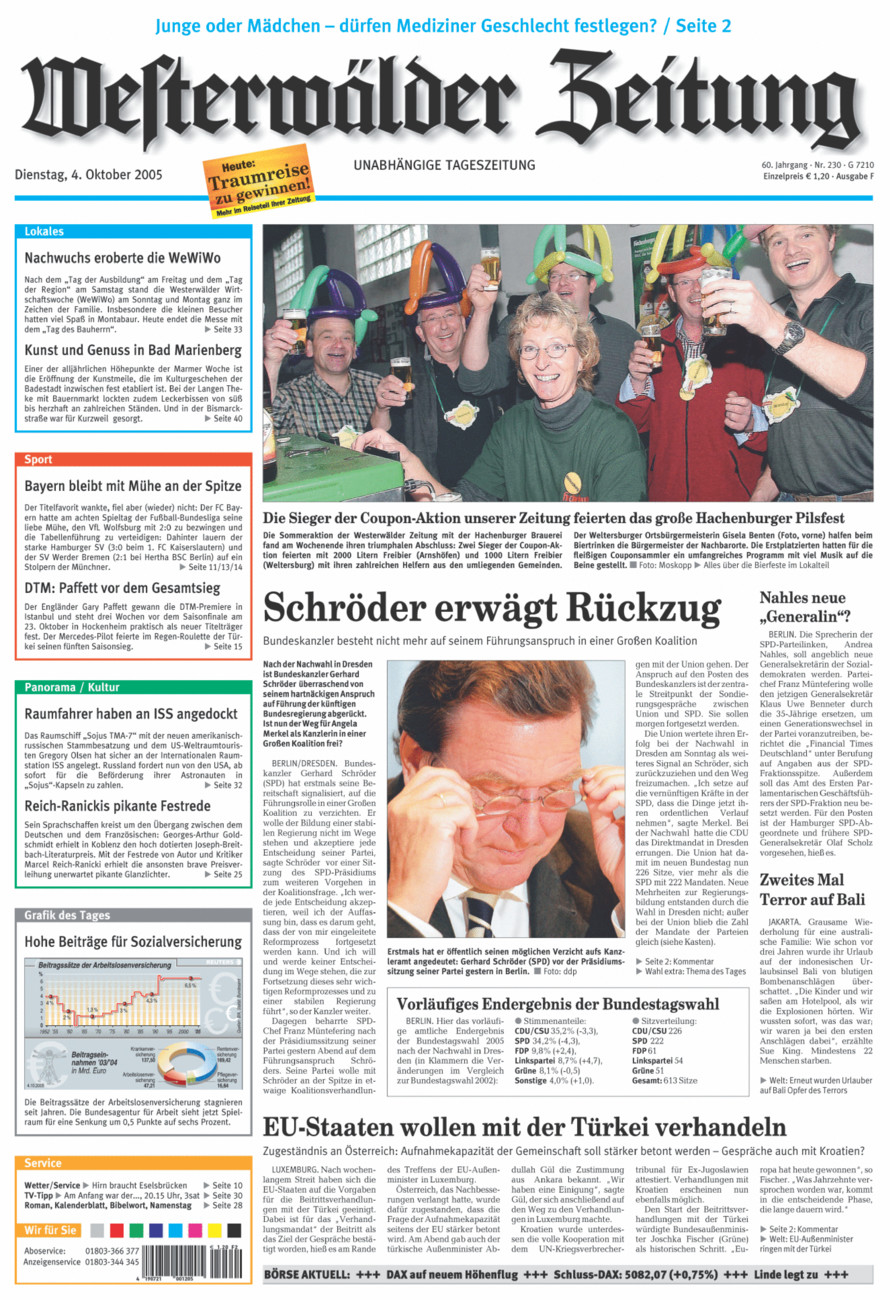 Westerwälder Zeitung vom Dienstag, 04.10.2005