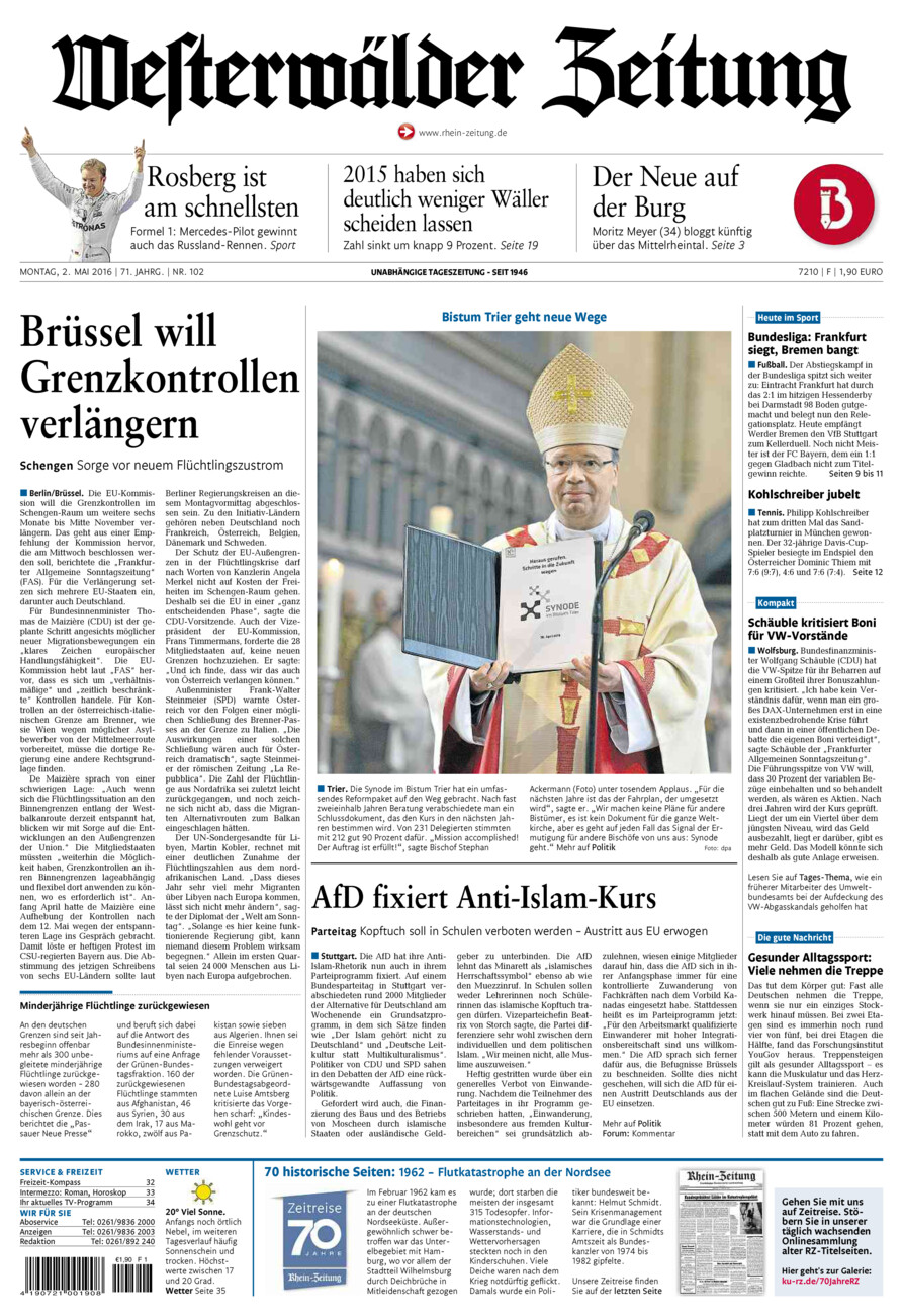 Westerwälder Zeitung vom Montag, 02.05.2016