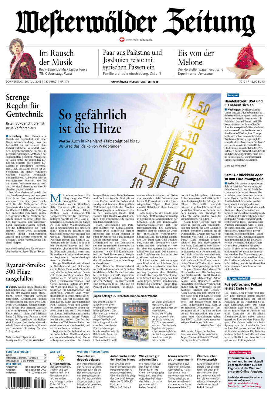 Westerwälder Zeitung vom Donnerstag, 26.07.2018