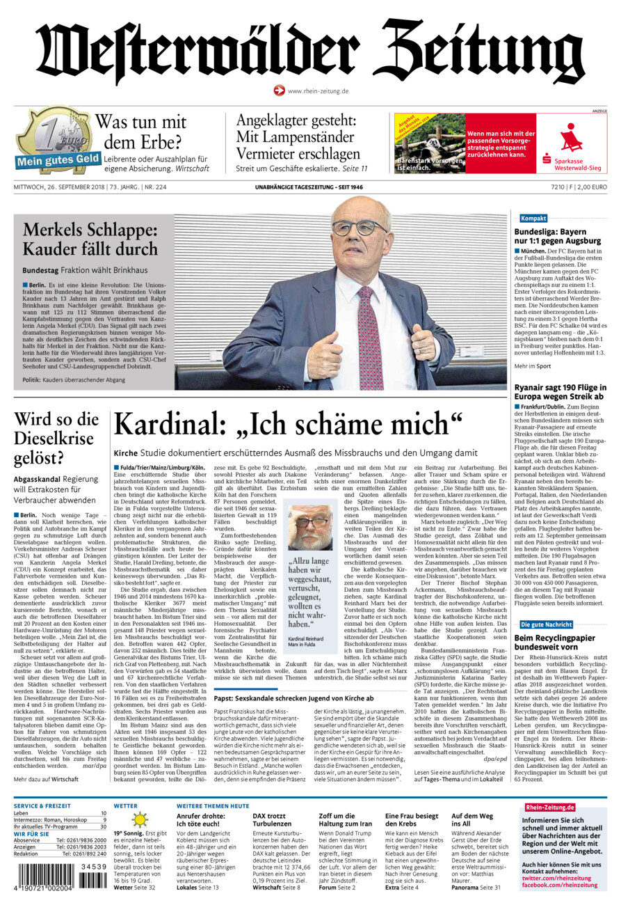 Westerwälder Zeitung vom Mittwoch, 26.09.2018