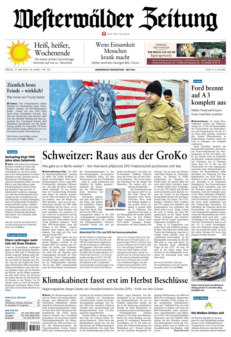 Westerwälder Zeitung vom Freitag, 31.05.2019