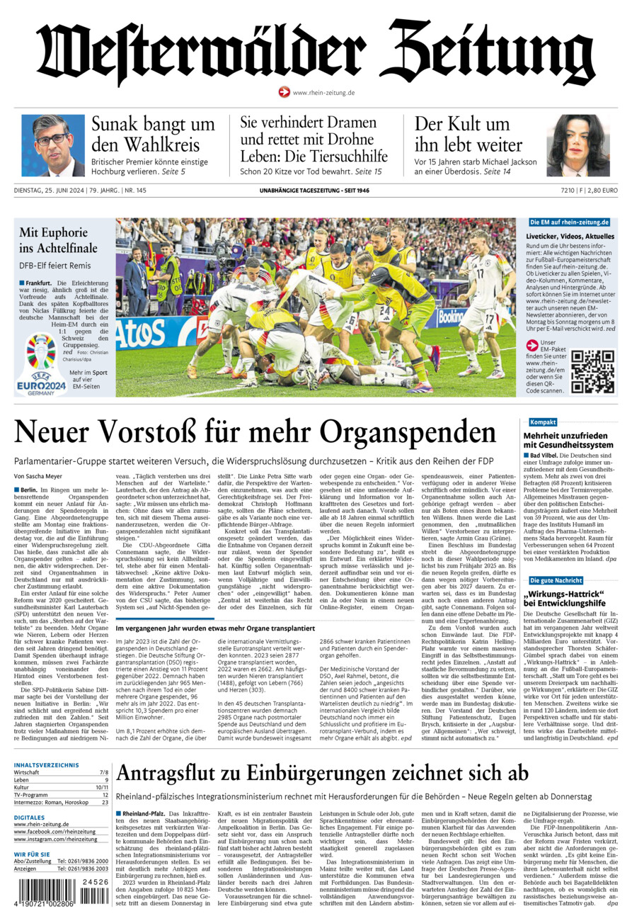Westerwälder Zeitung vom Dienstag, 25.06.2024