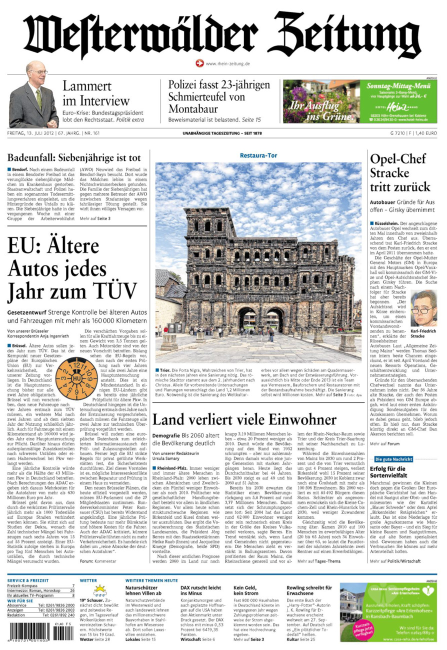 Westerwälder Zeitung vom Freitag, 13.07.2012
